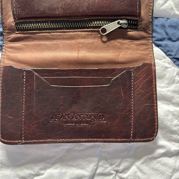 NWOT Juan Antonio Brown Etched Leather Foldover Wallet - Picture 6 of 6